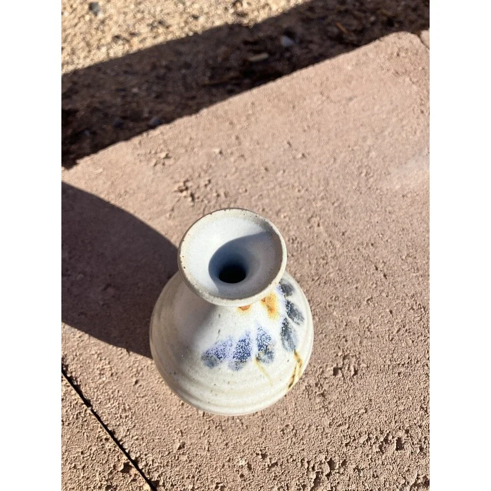 4.5”x3” Glazed Hand Made Pottery Bud Vase Artist Signed Stoneware